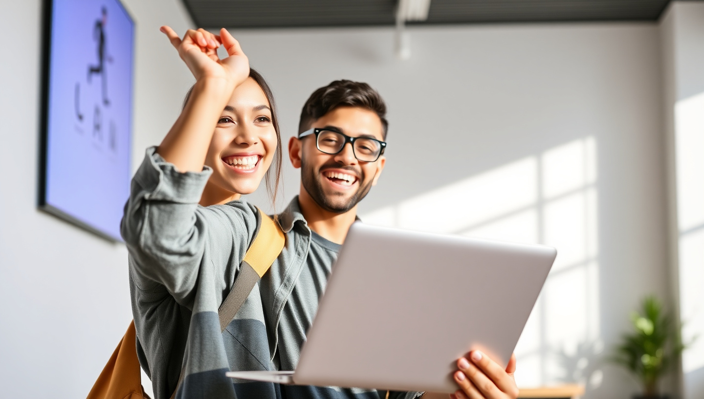 Estudiantes exitosos celebrando